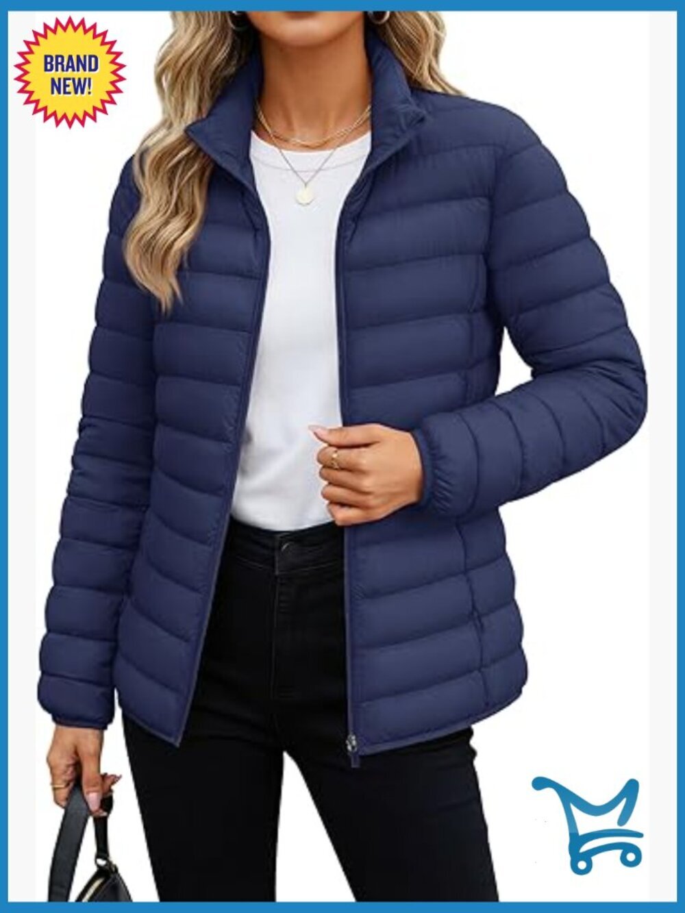 Lightweight Quilted Puffer Jacket with Zip Pockets Stand Collar Winter Coat